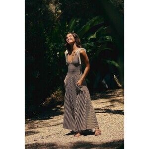Free People Free-Est Cecelia Midi Dress Striped Printed Smocked Cotton M 291190